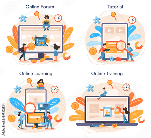 Contextual advertsing online service or platform set. Marketing campaign