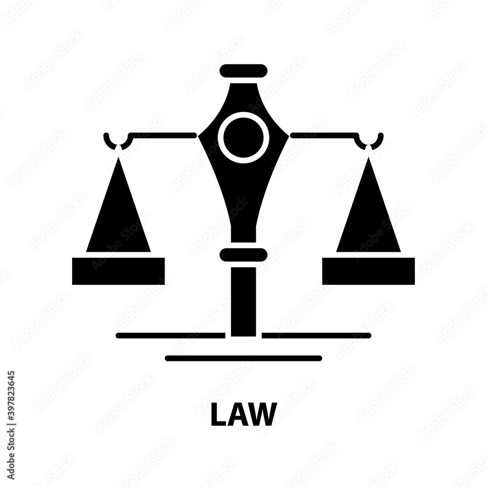 law icon, black vector sign with editable strokes, concept illustration law icon, black vector sign with editable strokes, concept illustration