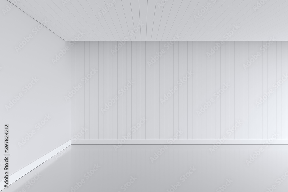 white empty room interior design with wooden floor.3d illustration.