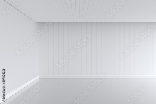white empty room interior design with wooden floor.3d illustration.
