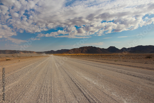 beautiful views during a road trip through Namibia  Namib Desert  driving the gravel roads  