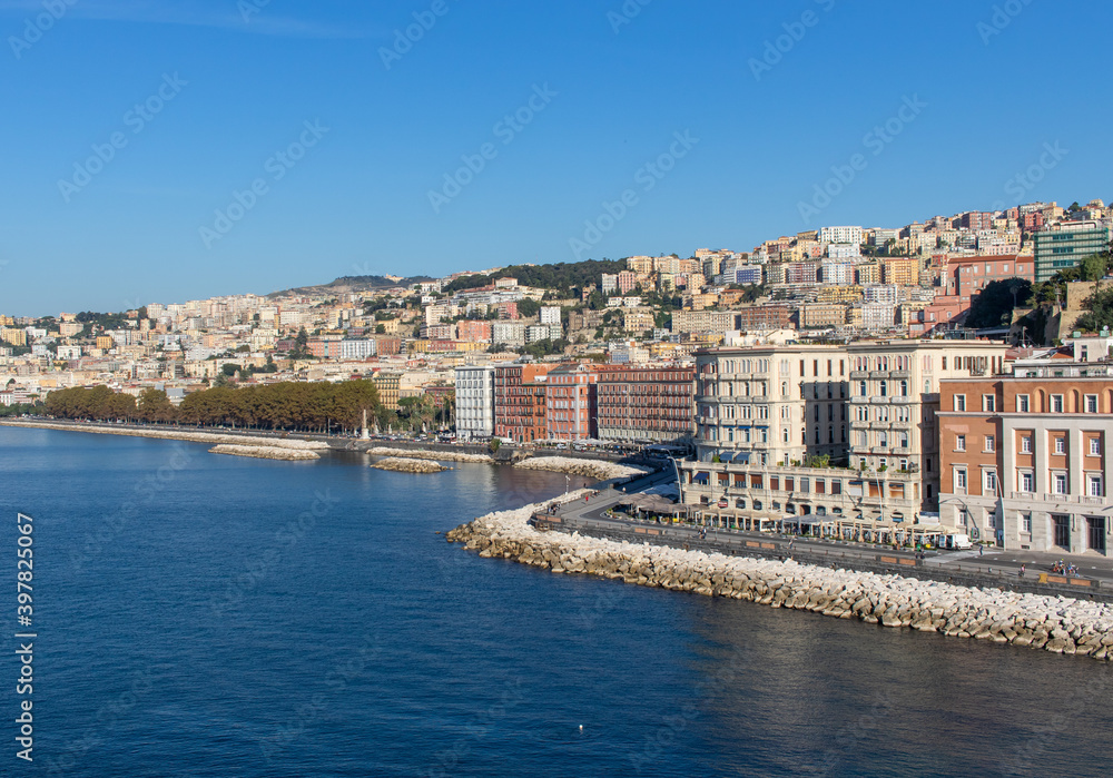 Naples, Italy - both historical districts in Naples, Chiaia and Pallonetto display a wonderful architecture. Here the waterfront seen from Castel dell'Ovo
