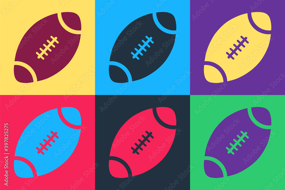 Pop art American Football ball icon isolated on color background. Vector.
