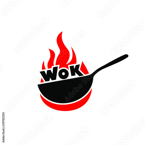 Wok frying pan icon. Vector illustration.
Wok asian food logo for thai or chinese restaurant.
