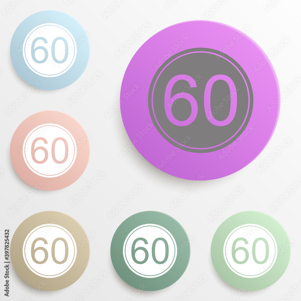 Maximum speed limit 60 badge color set. Simple glyph, flat vector of web icons for ui and ux, website or mobile application Maximum speed limit 60 badge color set. Simple glyph, flat vector of web icons for ui and ux, website or mobile application