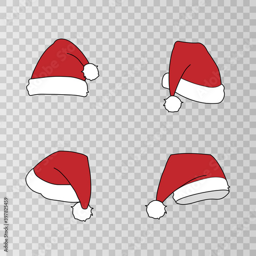 Vector set of Christmas hats. Red caps png. Christmas decorations. Santa Claus hat. Christmas image.
