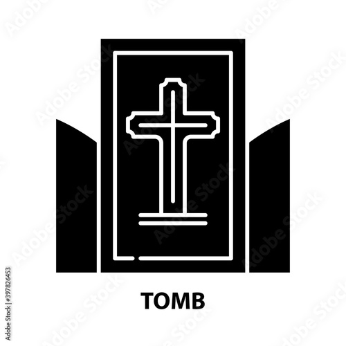 tomb icon, black vector sign with editable strokes, concept illustration
