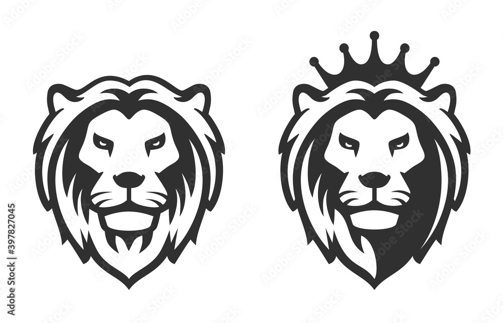 Fototapeta lion head emblem on white background