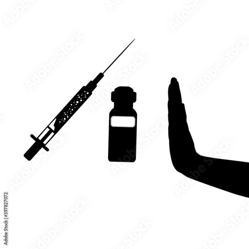 Silhouette hand shows sign stop vaccination.