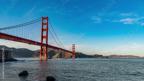 hyper lapse of Golden Gate Bridge in San Francisco California. Under the red bridge