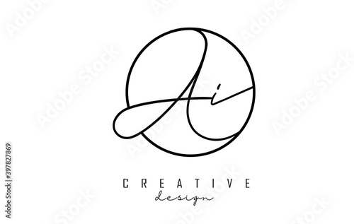 Handwriting letters Ai A i logo design with simple circle vector illustration.