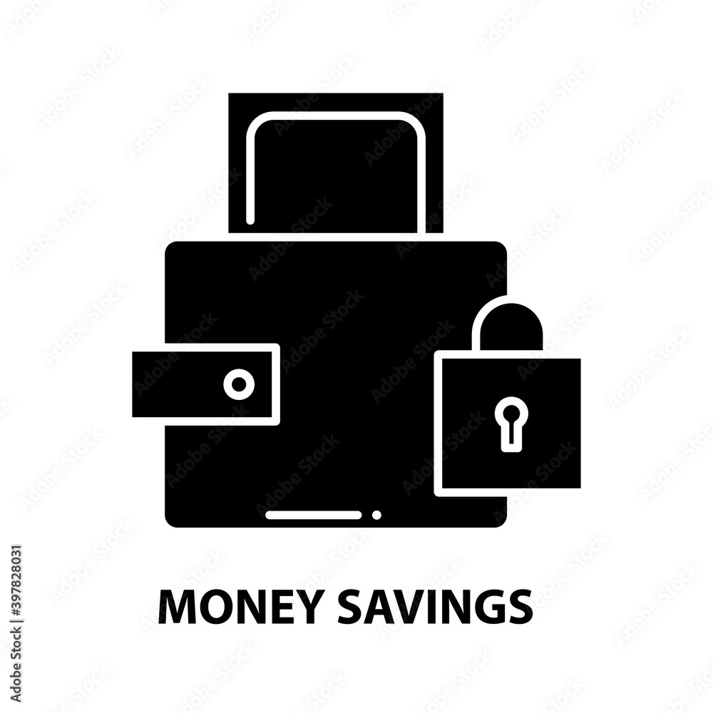 money savings sign icon, black vector sign with editable strokes, concept illustration money savings sign icon, black vector sign with editable strokes, concept illustration