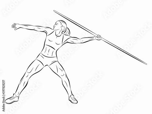 illustration of woman javelin thrower , vector drawing