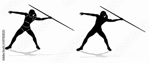 silhouette of woman javelin thrower , vector drawing photo
