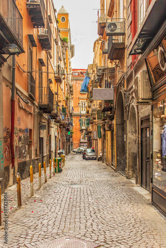 Fototapeta Naklejka Na Ścianę i Meble -  Naples, Italy - an intricate maze of narrow streets and alleys, the Spanish Neighborhoods (Quartieri Spagnoli) are the heart of Naples. Here in particular a glimpse