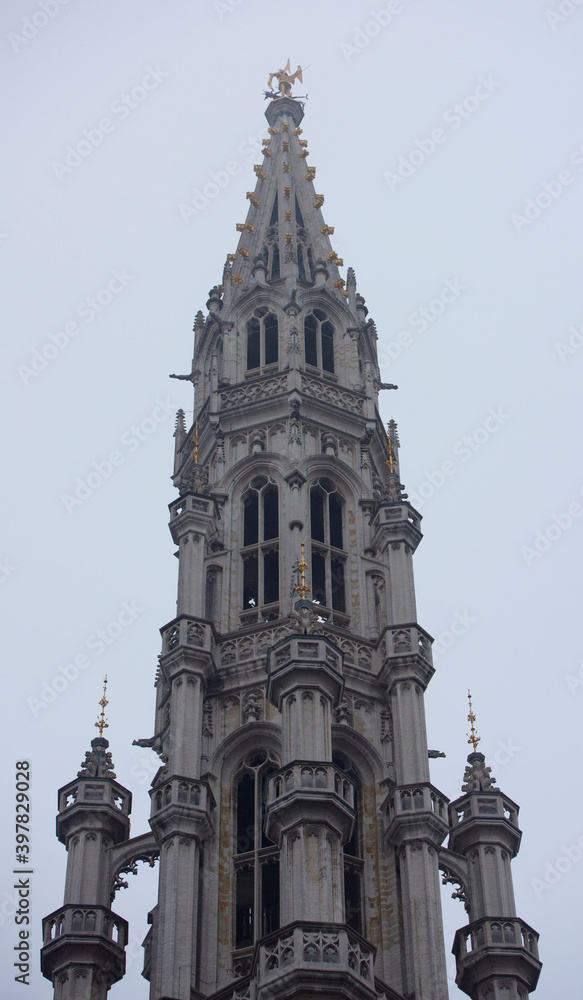 On the Grand Place Square is City Hall. The weather is cloudy