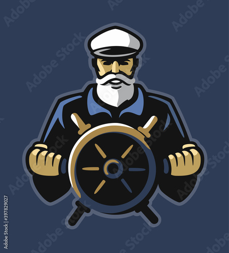 captain emblem with steering wheel on dark background