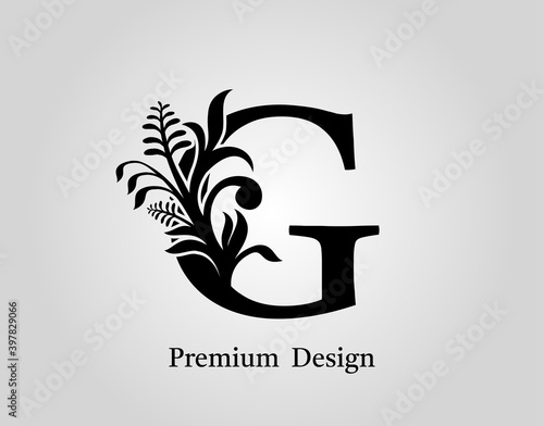 Elegant Letter G Floral Design. Vintage Calligraphic Alphabetical Icon for book design, brand name, stamp, Restaurant, Boutique, Notary, Hotel.