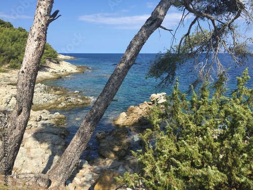 beautiful view of the turquoise sea from a rocky coast