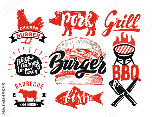 grilled bbq menu with meat and lettering for your cafe