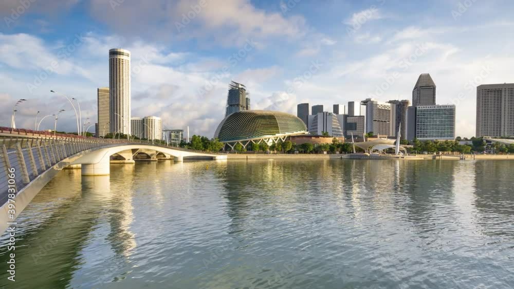 Timelapse of Singapore city skyline in sunrise at Marina Bay, Singapore. Timelapse of Singapore city skyline in sunrise at Marina Bay, Singapore.