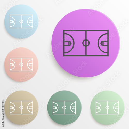 Basketball field badge color set. Simple glyph, flat vector of web icons for ui and ux, website or mobile application