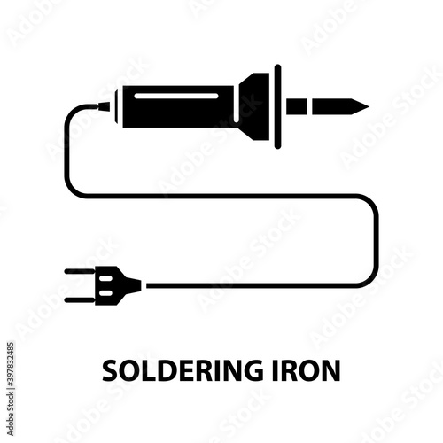 soldering iron icon, black vector sign with editable strokes, concept illustration