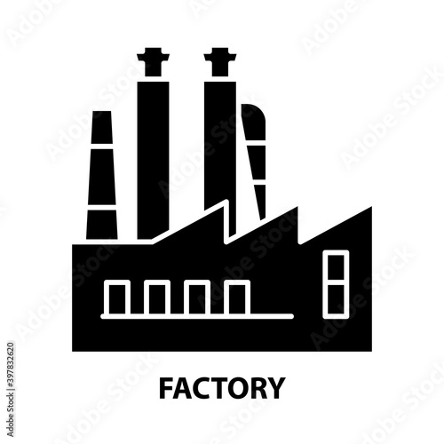 factory icon  black vector sign with editable strokes  concept illustration