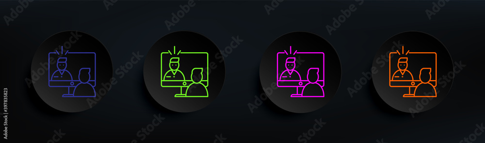 online interview dark badge color set. Simple thin line, outline vector of interview icons for ui and ux, website or mobile application online interview dark badge color set. Simple thin line, outline vector of interview icons for ui and ux, website or mobile application