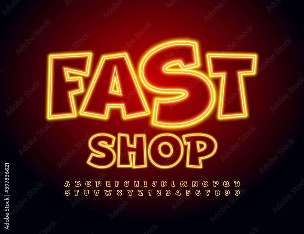 Two Fast Letters Vector business sign Fast Sop. Playful electric Font. Neon funny ...