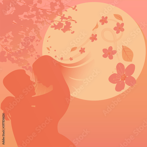 illustration of a couple  romantic spring