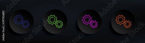 gears dark badge color set. Simple thin line, outline vector of Scientifics study icons for ui and ux, website or mobile application