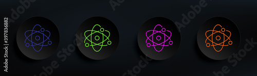 atom dark badge color set. Simple thin line, outline vector of Scientifics study icons for ui and ux, website or mobile application