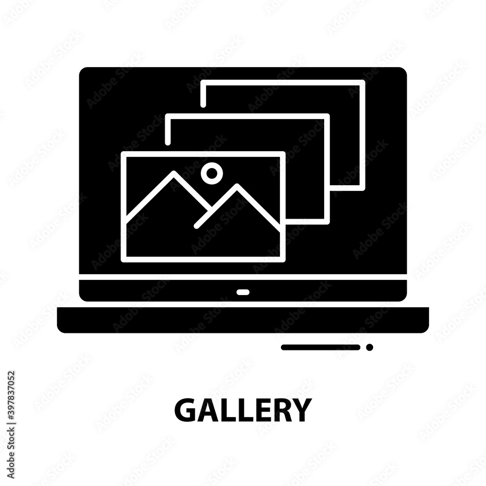 gallery icon, black vector sign with editable strokes, concept illustration gallery icon, black vector sign with editable strokes, concept illustration