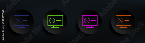 monitor report dark badge color set. Simple thin line, outline vector of Scientifics study icons for ui and ux, website or mobile application