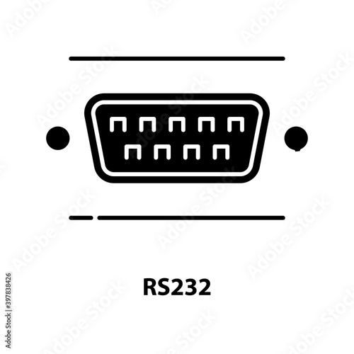 rs232 icon, black vector sign with editable strokes, concept illustration
