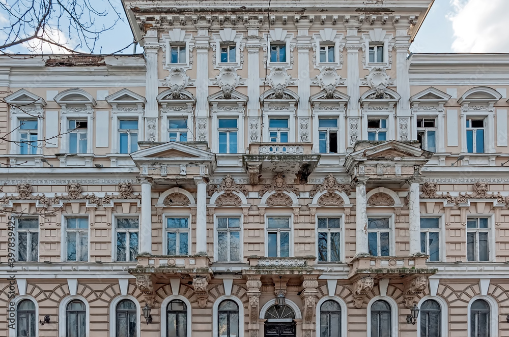 Ornate facade of old building in Odesa Ukraine
