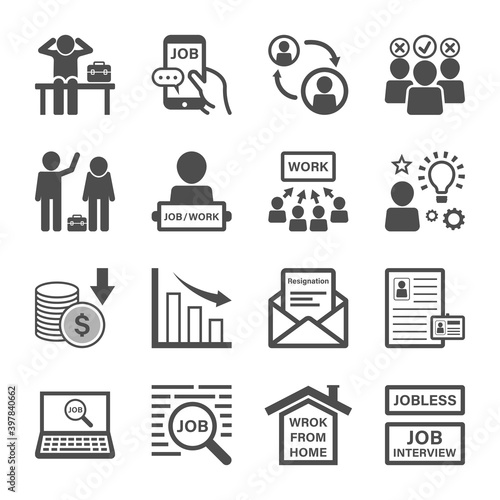 Unemployed Jobless Icons Set. Icon about the unemployment crisis.