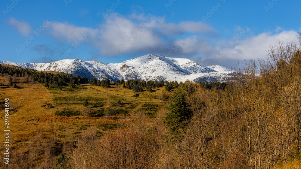 Winter scene with snowy mountain peaks in a Spanish Pyrenees