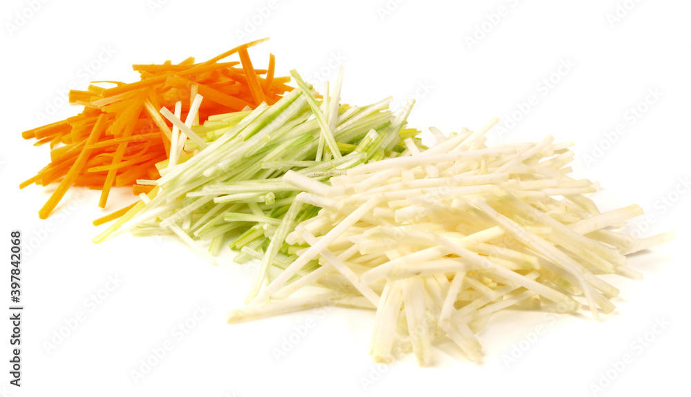 Fresh Vegetables - Vegetable Juliennes on white Background Isolated