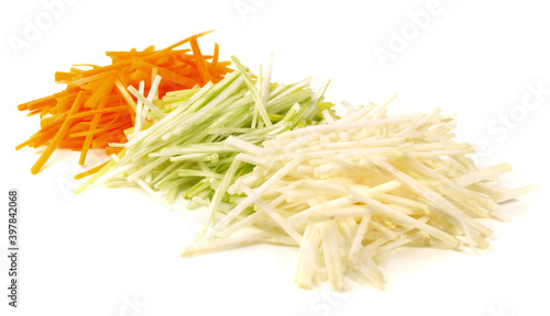 Fresh Vegetables - Vegetable Juliennes on white Background Isolated