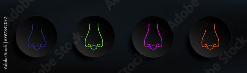 Nose esthetic surgery dark badge color set. Simple thin line, outline vector of anti agies icons for ui and ux, website or mobile application