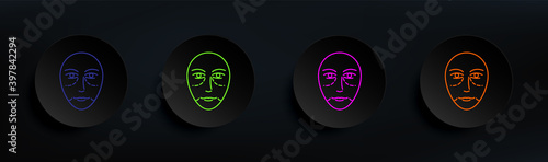 Antiaging face Botox dark badge color set. Simple thin line, outline vector of anti agies icons for ui and ux, website or mobile application