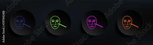 Face antiaging botox dark badge color set. Simple thin line, outline vector of anti agies icons for ui and ux, website or mobile application
