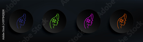 Face marking anti aging dark badge color set. Simple thin line, outline vector of anti agies icons for ui and ux, website or mobile application