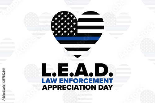 National Law Enforcement Appreciation Day L.E.A.D. January 9. Holiday concept. Template for background, banner, card, poster with text inscription. Vector EPS10 illustration.