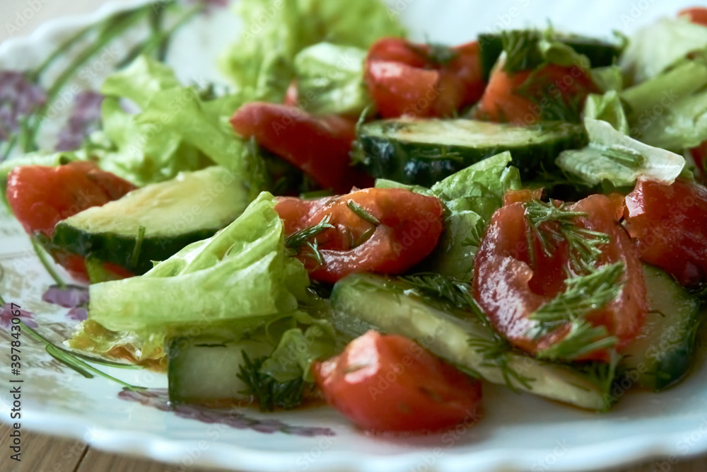 Fresh vegetable salad, tomatoes, cucumber chinese cabbage.