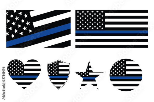 Thin Blue Line flag. Simple icon set. Flat style element for graphic design. Vector EPS10 illustration.
