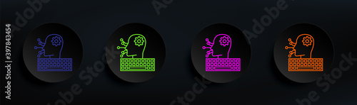 Artificial intelligence programming dark badge color set. Simple thin line, outline vector of artifical icons for ui and ux, website or mobile application