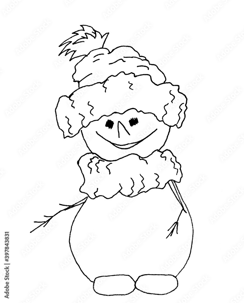 Obraz premium Doodle cute snowman girl, cartoon style.